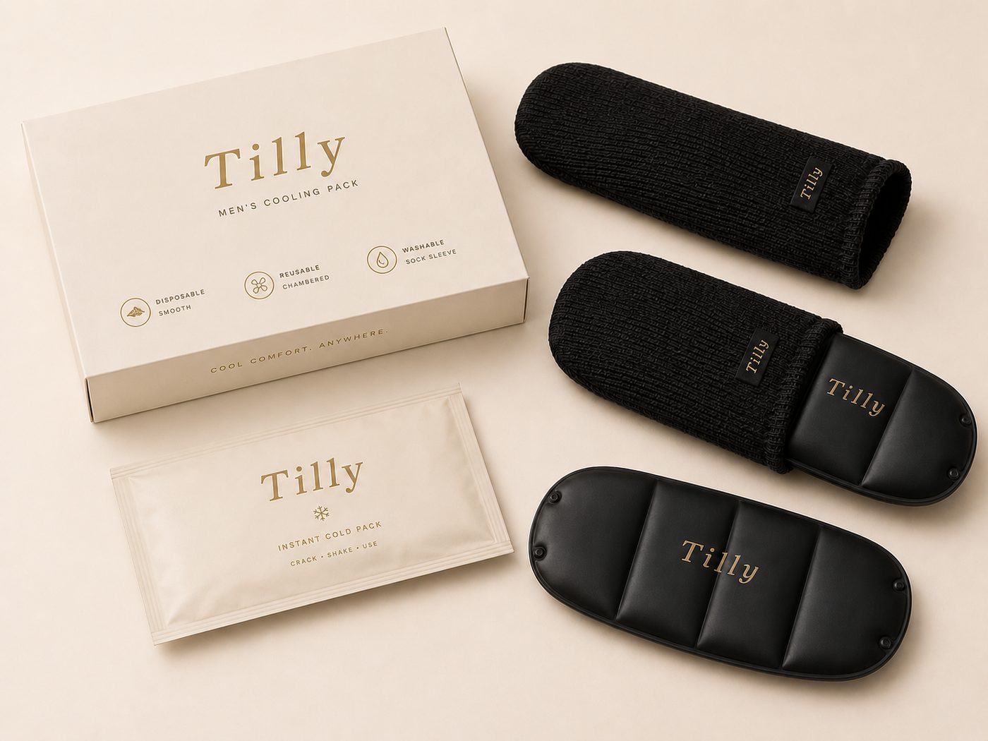 Tilly launch kit with cooling pack, sleeve, sachet, and box